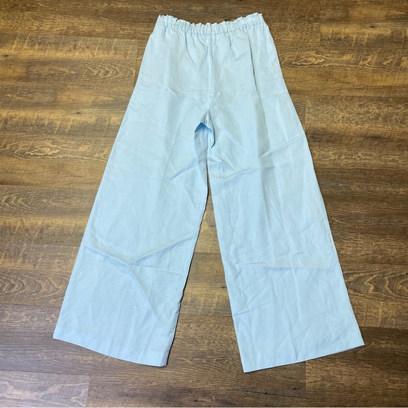 NEW Ann Taylor Pant Womens Medium Blue Linen High Elastic Waist Wide Leg Palazzo - Picture 6 of 9